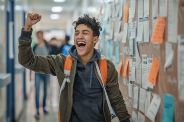 Aufkleber - Young adult holding a stack of colorful sticky notes, surrounded by a wall of creative ideas and reminders