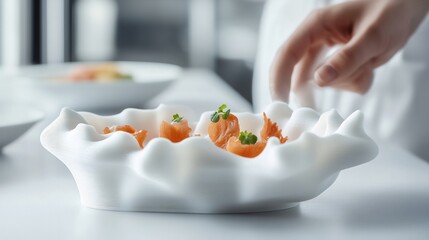 Futuristic food service enhancing menu variety through 3Dprinted meals allowing guests explore a wide array of flavors and textures tailored to their individual tastes