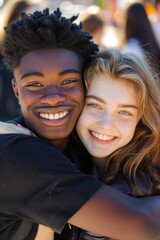 Poster - Two people showing affection and love with a warm hug