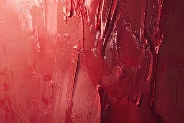 Poster - Close-up of a wall covered with thick layers of red paint, suitable for creative projects or architectural designs