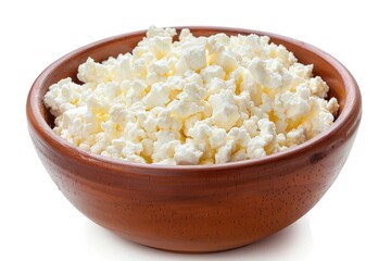 Poster - A bowl of creamy cottage cheese on a white background, great for food or health-related uses