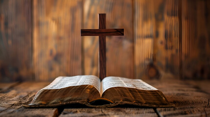 The wooden cross and open bible 