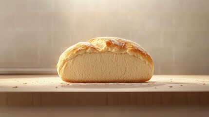 Poster - A Half-Baked Loaf of Bread Resting on a Wooden Countertop