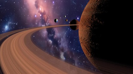 Wall Mural - planets in alien space universe with milky way galaxy