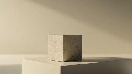 Poster - Concrete Block on a White Platform with Light Shadow