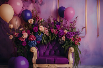 Sticker - A purple and pink room with a floral arrangement