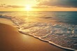 © atar - Golden sunset over the ocean with waves crashing on the sandy beach