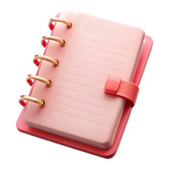 A stylish pink notebook with a sleek design, isolated on a transparent or white background.