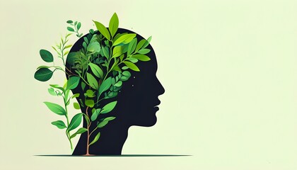 Wall Mural - Vibrant green plant illustration symbolizing mental wellness against a soft, soothing backdrop in a flat design style