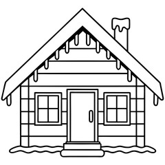 Wall Mural - Snow-Capped Cabin with Icicles – Vector Art