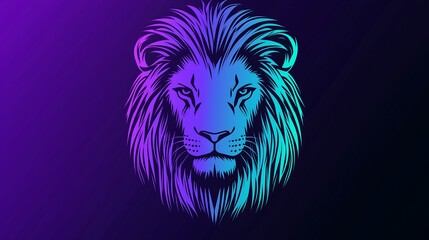 Neon lion head illustration with glowing purple and blue accents