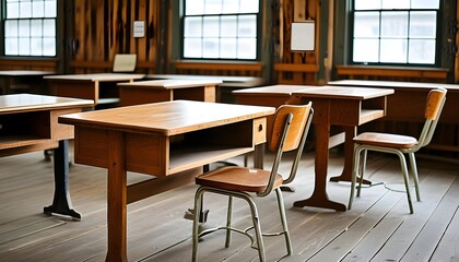 Canvas Print - Retro side perspective of a classic wooden school desk