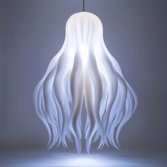 Poster - A white light bulb hanging from a ceiling with some sort of design on it, AI