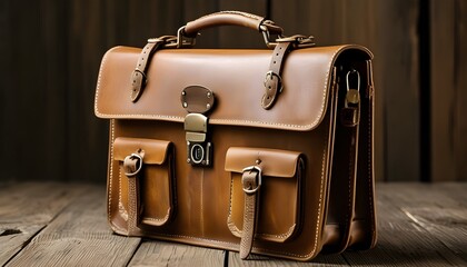 Classic brown leather briefcase featuring elegant buckles and a secure lock.