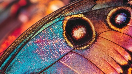 Canvas Print - Close-up Macro View of a Butterfly Wing's Intricate Pattern and Iridescent Colors