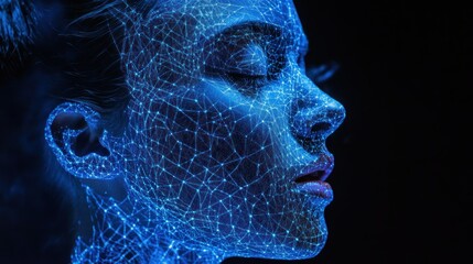 Poster - A Profile of a Woman's Face Illuminated by a Network of Glowing Lines