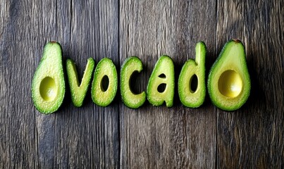 Wall Mural - Avocado Word Art on Rustic Wooden Background