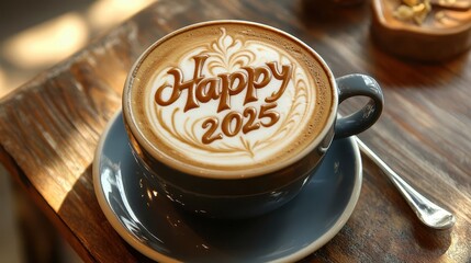 Wall Mural - happy 2025 year cup of coffee for good start and good feeling.