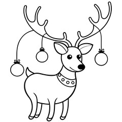 Wall Mural - line drawing of a festive reindeer with christmas