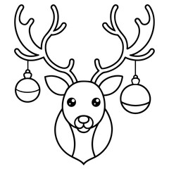 Wall Mural - line drawing of a festive reindeer with christmas