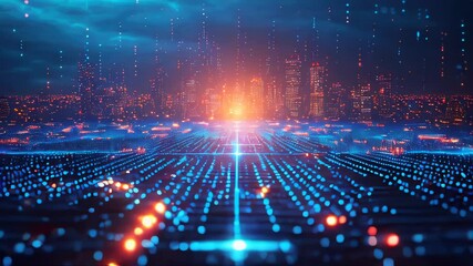 Poster - The concept of a Futuristic high-tech big smart city with computer technology microchips and microchips with processors and transistors to control artificial intelligence