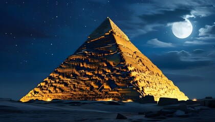 Majestic Pyramid Illuminated Under Starry Night Sky