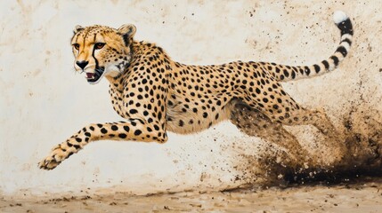 Sticker - A Cheetah Running Through Dusty Terrain