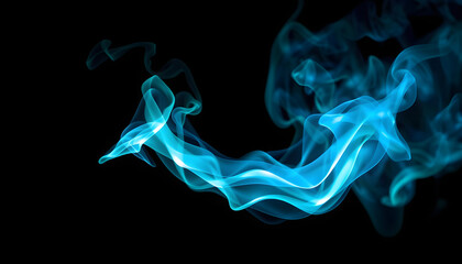 Artificial magic smoke in blue green light on black background isolated with white highlights, png