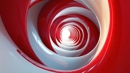 Wall Mural - Abstract red and white spiral tunnel with light reflections