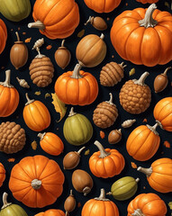 Poster - Acorns and pumpkins on a table