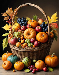 Poster - Basket filled with fall harvest fruits