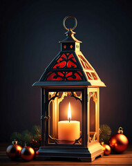 Sticker - Candle lit in a Christmas lantern