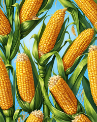 Canvas Print - Corn on the cob with wheat stalks