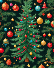 Sticker - Evergreen tree decorated with ornaments