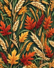 Poster - Fall leaves and wheat stalks