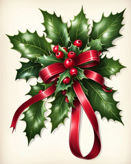 Wall Mural - Holly and berries tied with ribbon