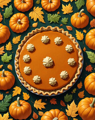 Canvas Print - Pumpkin pie surrounded by leaves