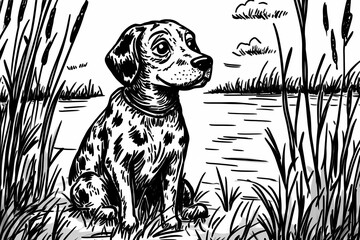 Cute coloring page featuring a playful dog for kids creativity.