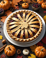 Canvas Print - Thanksgiving pie with autumn decorations