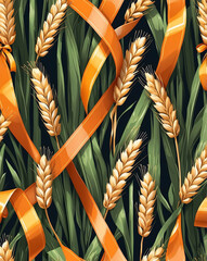 Canvas Print - Wheat stalks tied with orange ribbon