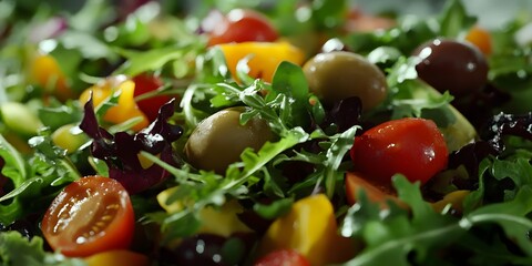 Wall Mural - Fresh Green Salad with Cherry Tomatoes and Olives