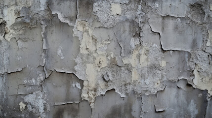 Sticker - A heavily cracked concrete wall with peeling paint, revealing the raw surface underneath. The texture is rough, with deep cracks and worn patches, giving an abandoned, urban decay vibe.