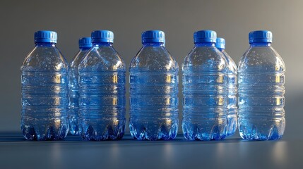 plastic recycling container with a blue lid, filled with plastic bottles, community area, bright nat