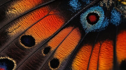 Wall Mural - A Close-Up View of a Butterfly's Wing with Vibrant Colors and Intricate Patterns