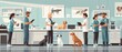 © fourtakig - Busy veterinary clinic with staff tending to multiple animals