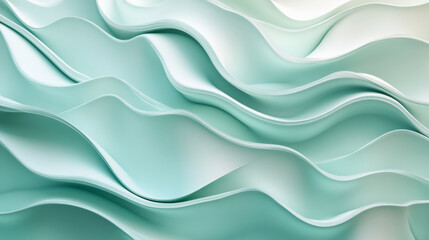 Wall Mural - A calming background featuring flowing wavy shapes in a gradient from soft mint green to gentle aqua, offering a serene and refreshing visual effect.