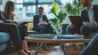 © sungedi - Close-up of a Coffee Table in a Modern Office Setting with Blurred Business Professionals