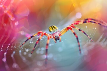 Pink spider weaving a web