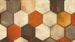 © AI_images_for_people - A flat geometric design with hexagonal shapes in warm earth tones of brown, orange, and beige, layered to create a sense of depth and texture.