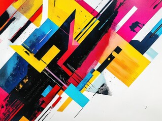 Wall Mural - Abstract Geometric Painting with Bold Colors and Splashes